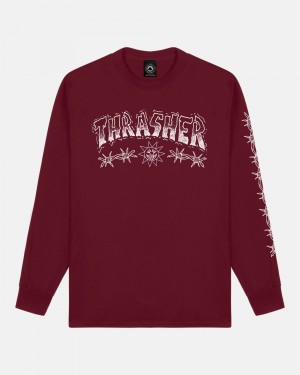 Košeľa S Dlhým Rukávom Thrasher Barbed Wire Panske Bordove | SK-76EYIBQCF