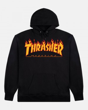 Mikina s Kapucnou Thrasher Flame Detske Čierne | SK-58LZTOSUY