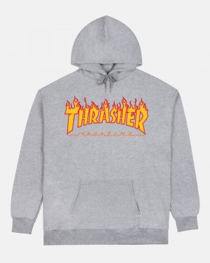 Mikina s Kapucnou Thrasher Flame Panske Siva | SK-16IRNSUGM