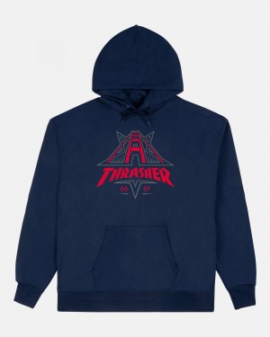Mikina s Kapucnou Thrasher Golden Gate Panske Námornícka Modrá | SK-37HMZOTYJ