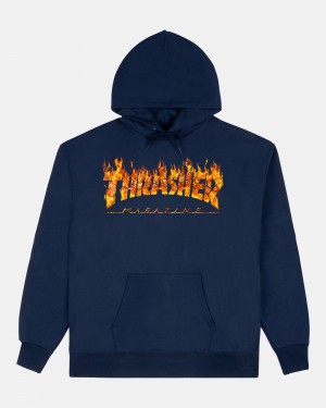 Mikina s Kapucnou Thrasher Inferno Panske Námornícka Modrá Modre | SK-17IRWDMTS