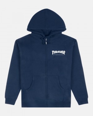 Mikina s Kapucnou Thrasher Mag Logo Panske Námornícka Modrá | SK-78VMETKYH