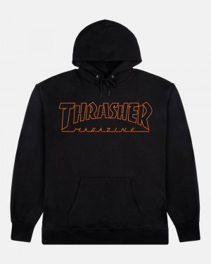Mikina s Kapucnou Thrasher Outlined Panske Čierne Oranžové | SK-85ZGCPOYF