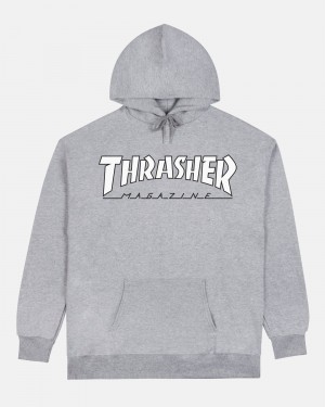 Mikina s Kapucnou Thrasher Outlined Panske Siva Biele | SK-15GSWXEDK