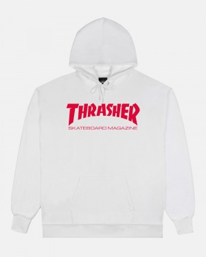 Mikina s Kapucnou Thrasher Skate Mag Panske Biele Červené | SK-25YLHDGMQ